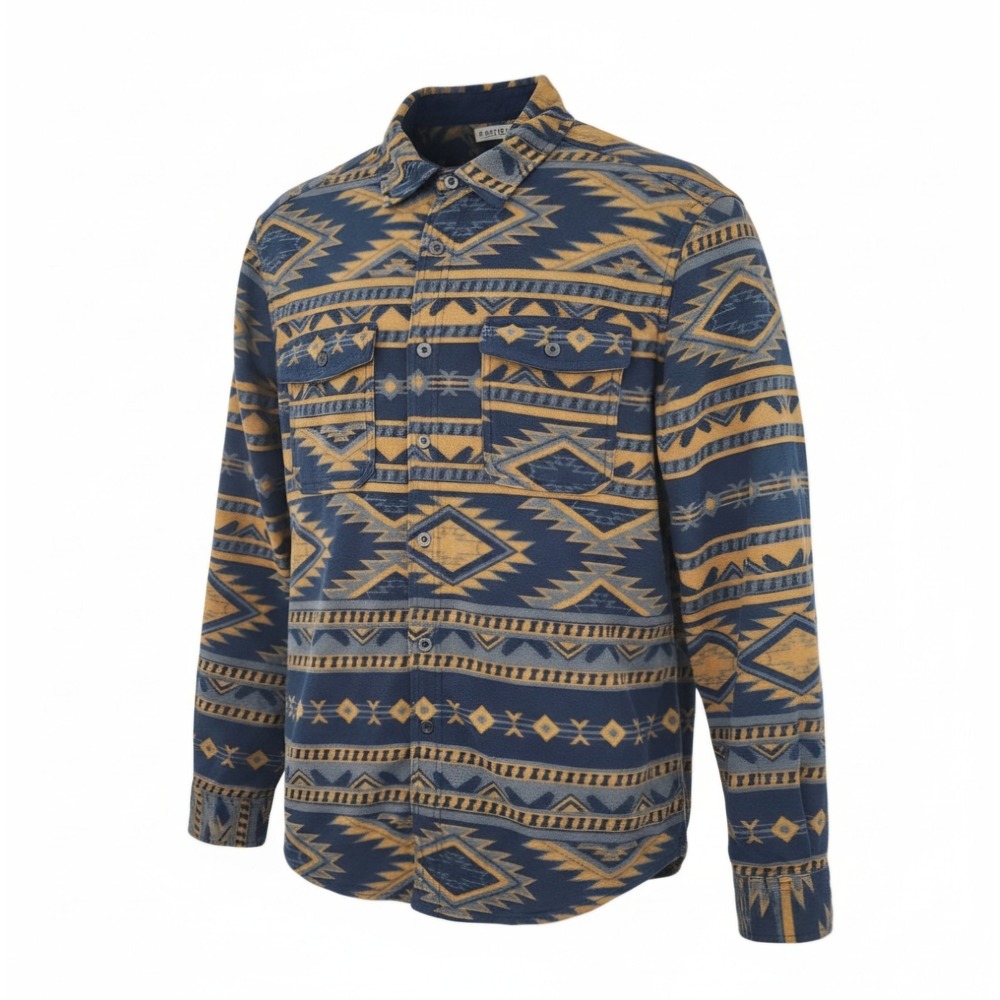 George Fleece Flannel Men‎ L Aztec Western Cowboy Ranch Button Up Shacket Shirt
